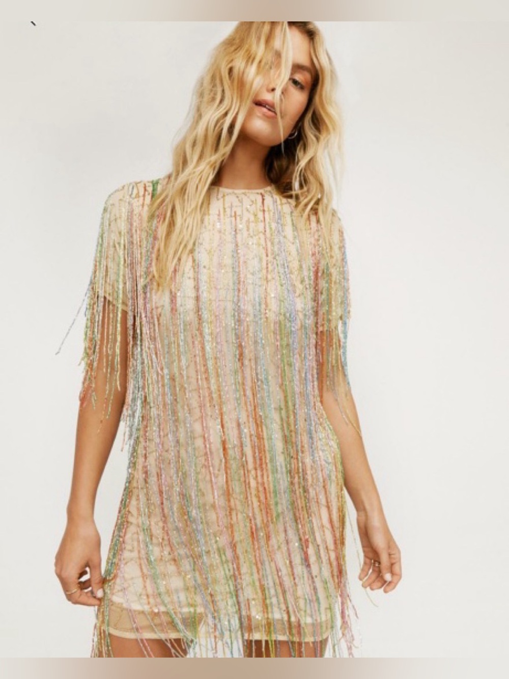 Nasty Gal Multicolor Beaded Fringe Mini Dress